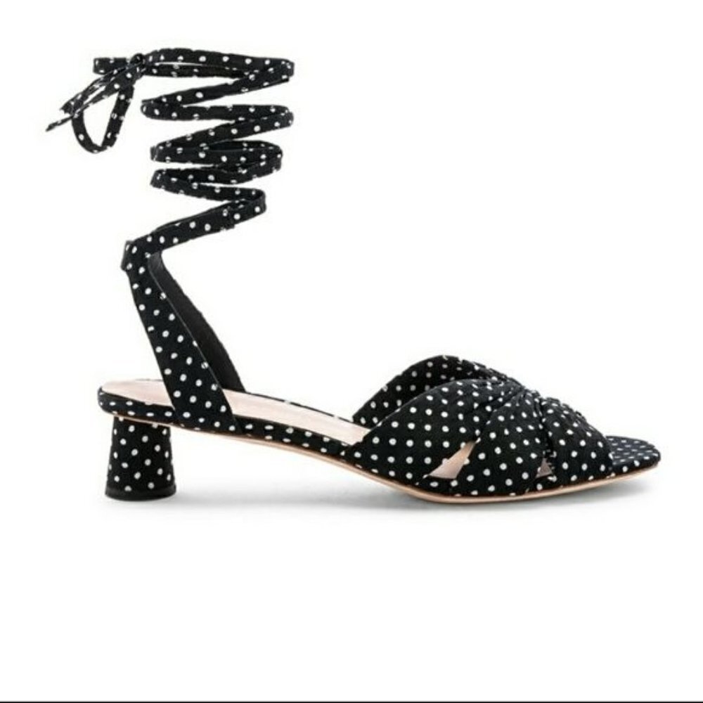 Loeffler Randall Leia Polka Dot Ankle Wrap Low Heel Sandals Size 8.5 B